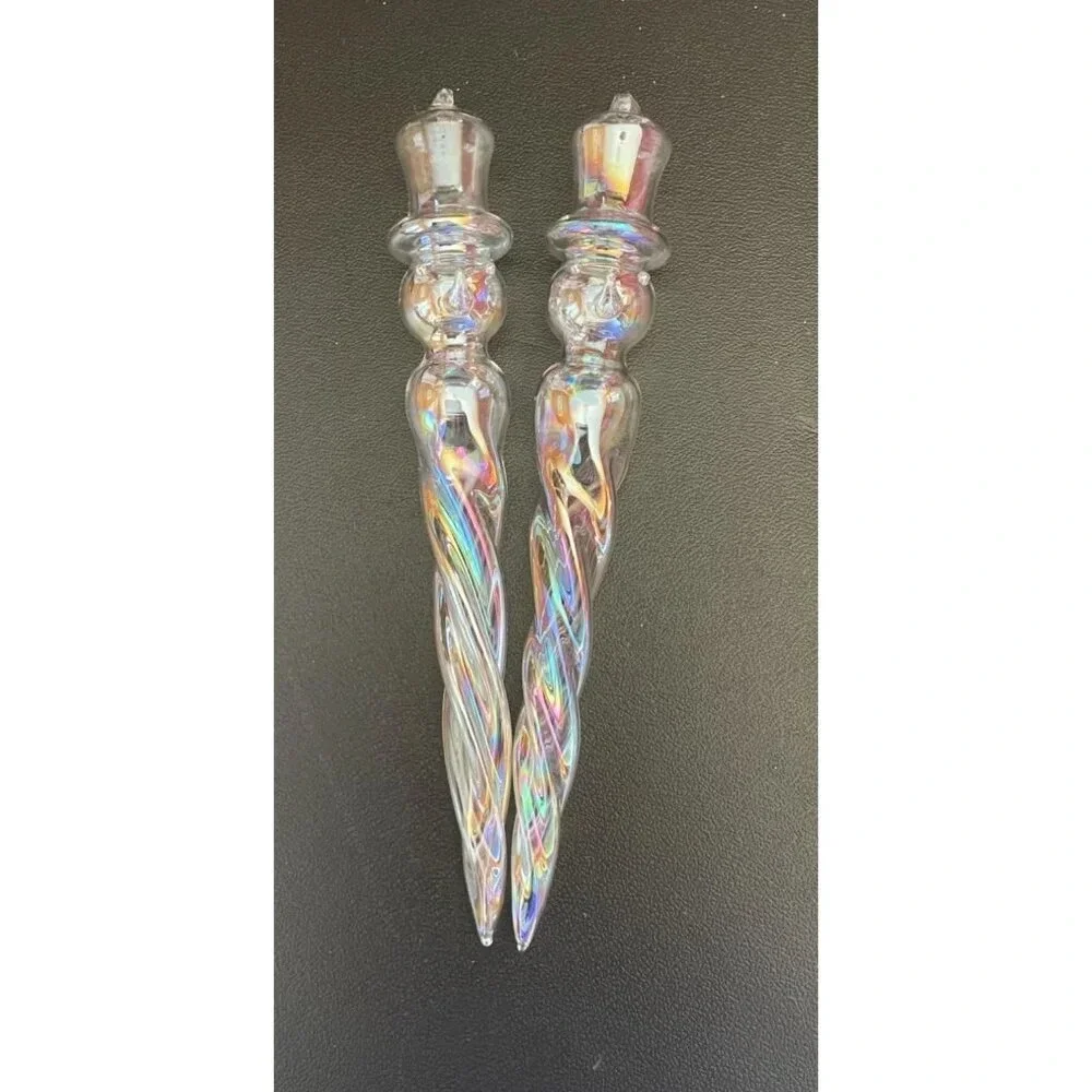 Pier 1‎ Set Of 2 Handblown Iridescent Glass Spiral Snowman Icicles Ornaments 8
